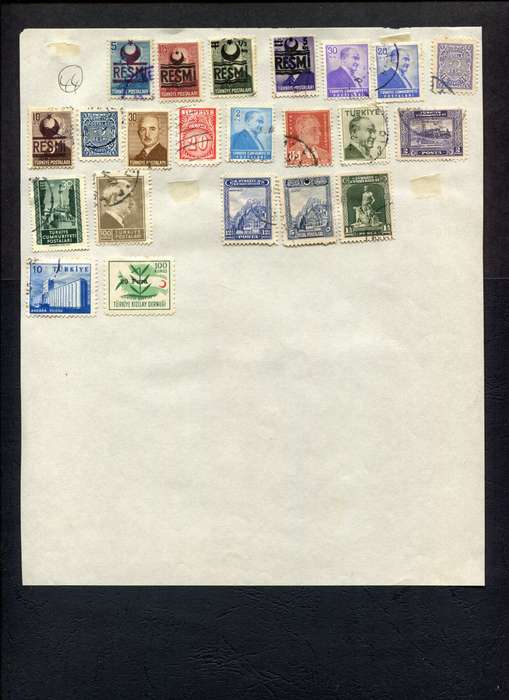 Turkey - 22 Stamps Mounted (Hinged) on Old Album Page