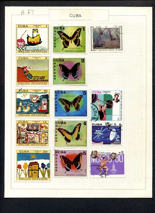 Cuba - 14 Stamps Mounted (Hinged) on Old Album Page