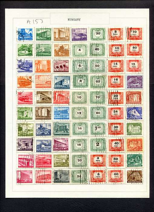 Hungary - 70 Stamps Mounted (Hinged) on Old Album Page