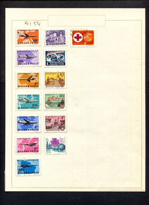 Hungary - 14 Stamps Mounted (Hinged) on Old Album Page