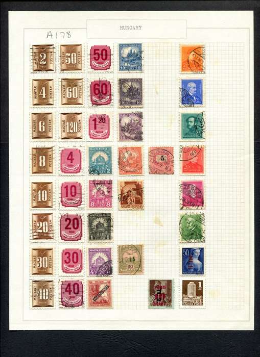 Hungary - 40 Stamps Mounted (Hinged) on Old Album Page