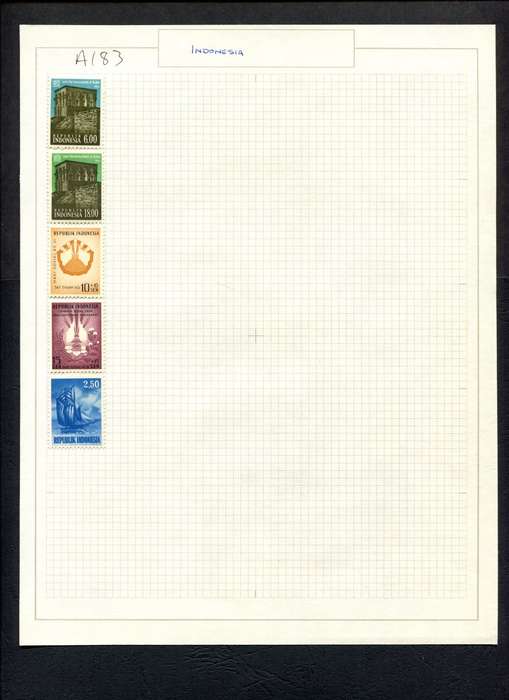 Indonesia - 5 Stamps Mounted (Hinged) on Old Album Page