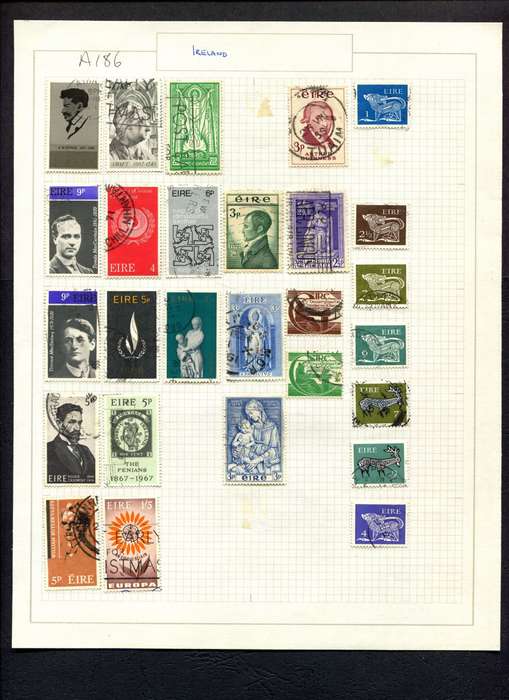 Ireland - 27 Stamps Mounted (Hinged) on Old Album Page