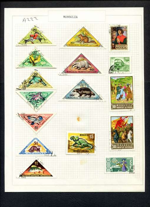 Mongolia - 16 Stamps Mounted (Hinged) on Old Album Page