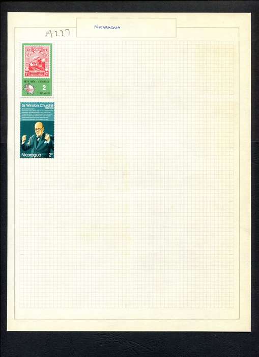 Nicaragua - 2 Stamps Mounted (Hinged) on Old Album Page