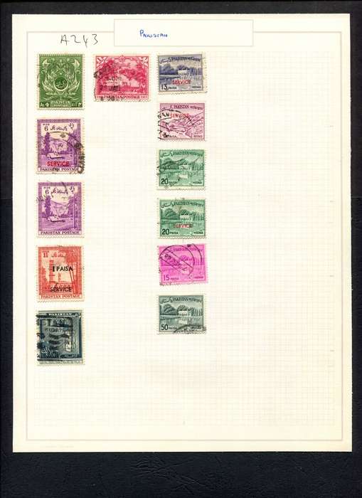 Pakistan - 12 Stamps Mounted (Hinged) on Old Album Page
