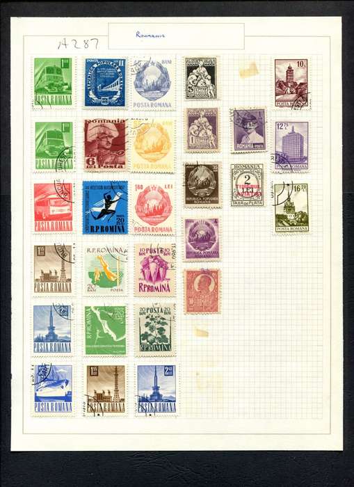 Romania - 28 Stamps Mounted (Hinged) on Old Album Page