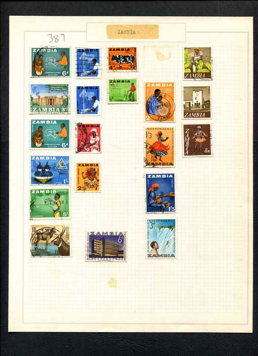 Zambia - 20 Stamps Mounted (Hinged) on Old Album Page