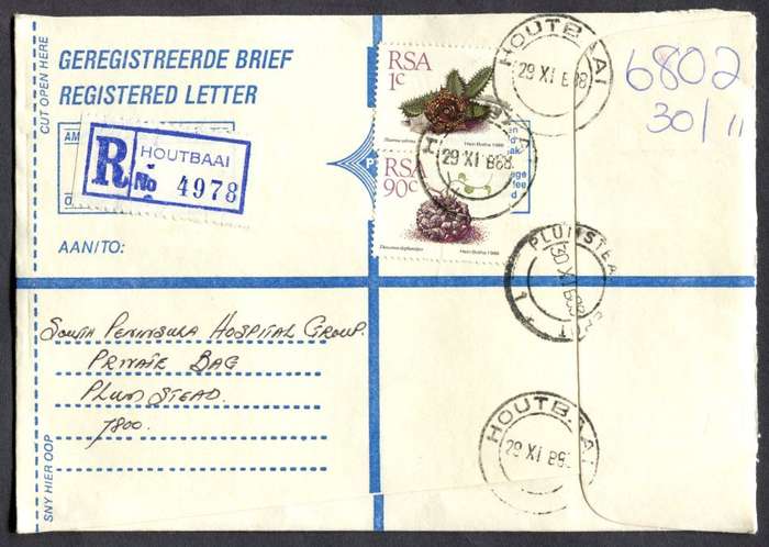 RSA - Cover Registered At Houtbaai Post Office