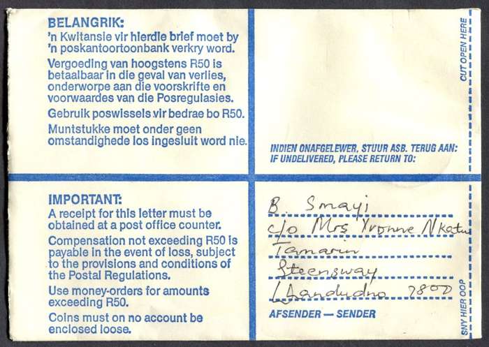 RSA - Cover Registered At Houtbaai Post Office