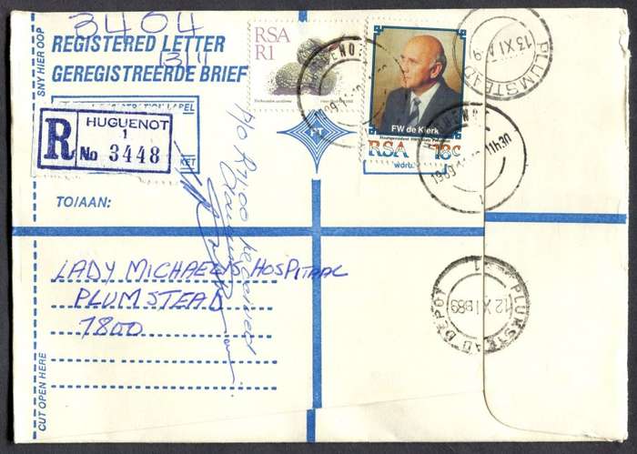 RSA - Cover Registered At Huguenot Post Office