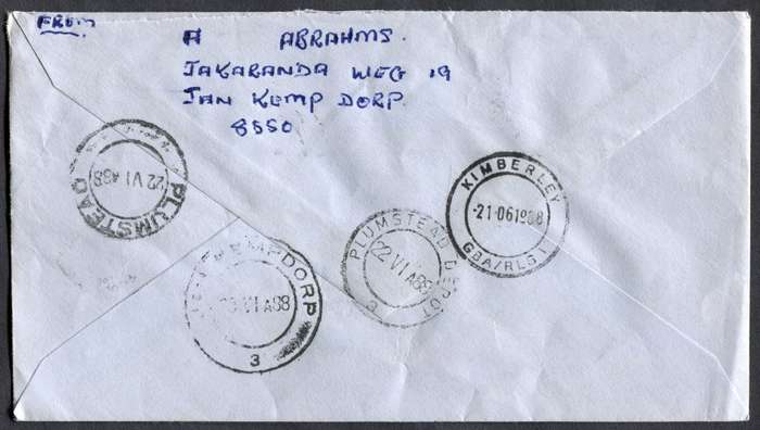 RSA - Cover Registered At Jan Kempdorp Post Office