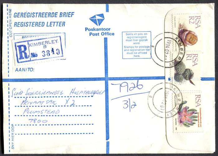 RSA - Cover Registered At Kimberley Post Office