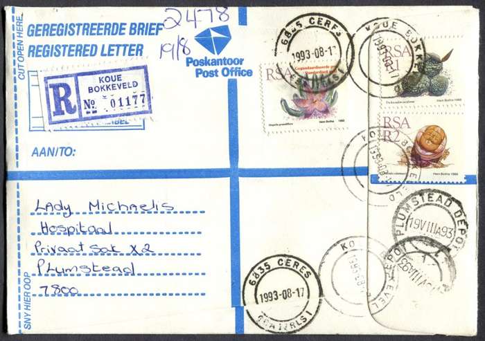 RSA - Cover Registered At Koue Bokkeveld Post Office