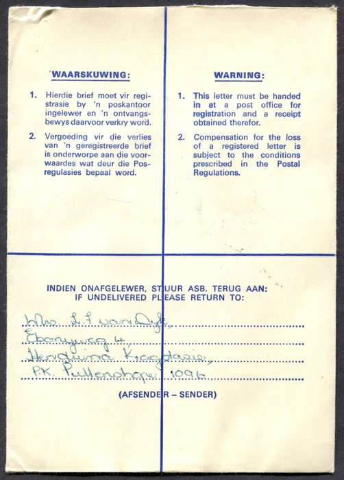 RSA - Cover Registered At Pullen's Hope Post Office