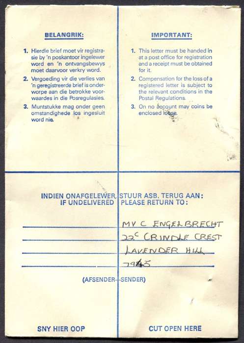 RSA - Cover Registered At Square Hill Post Office