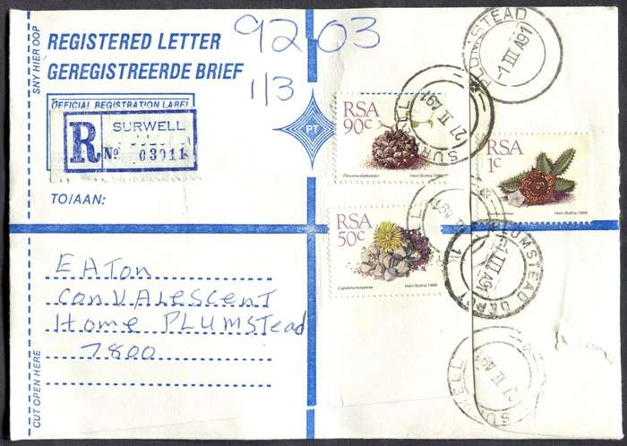 RSA - Cover Registered At Surwell Post Office