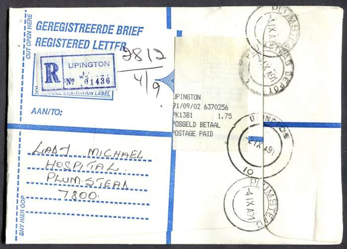RSA - Cover Registered At Upington Post Office