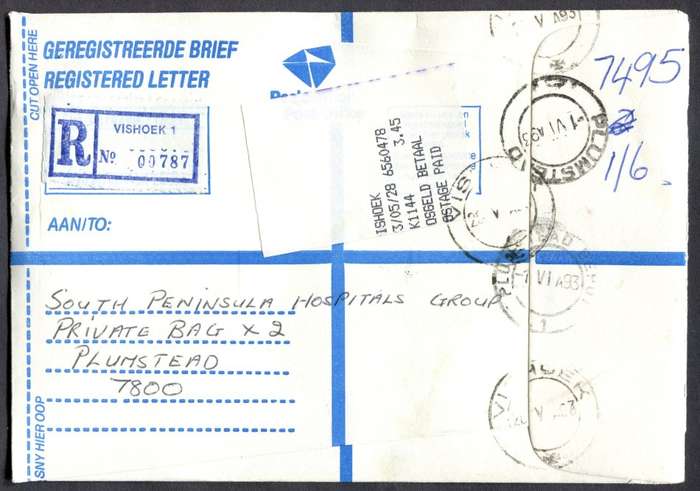 RSA - Cover Registered At Vishoek Post Office