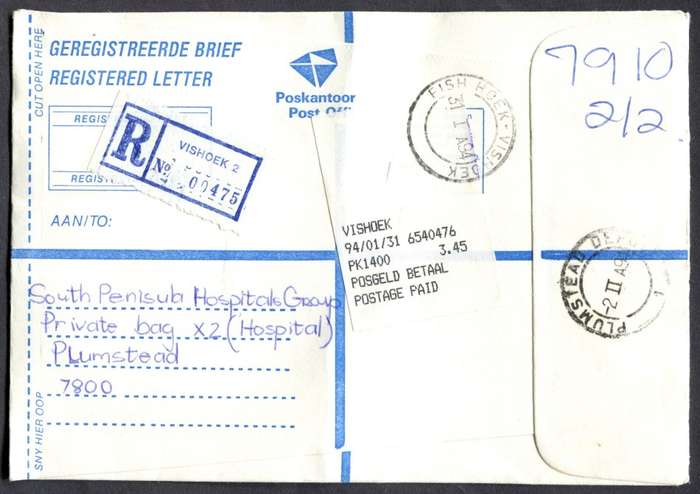 RSA - Cover Registered At Vishoek Post Office