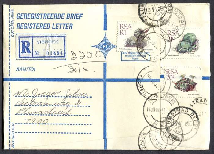 RSA - Cover Registered At Vishoek Post Office