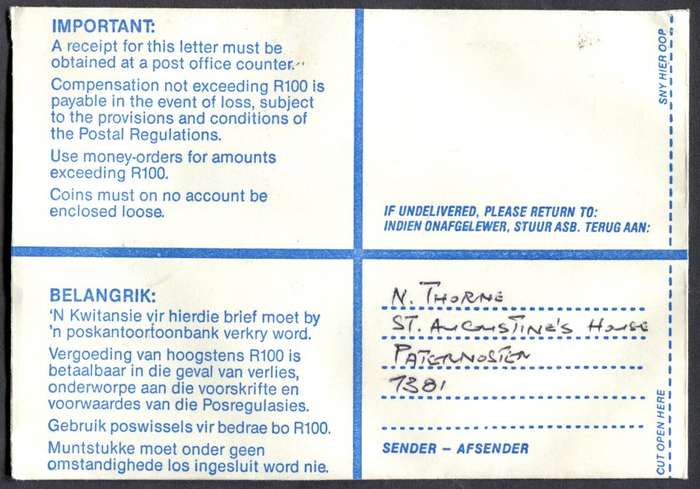 RSA - Cover Registered At Vredenburg Post Office