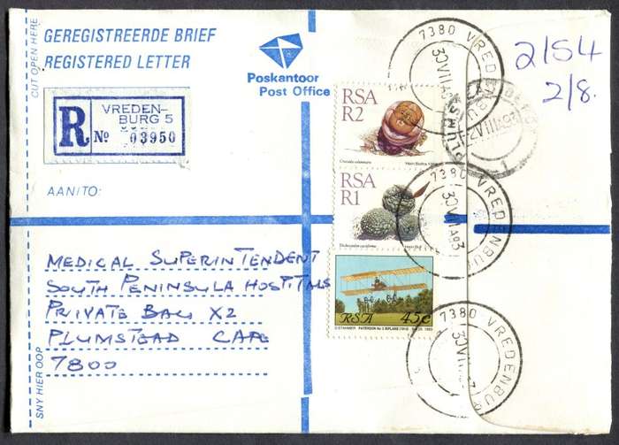 RSA - Cover Registered At Vredenburg Post Office