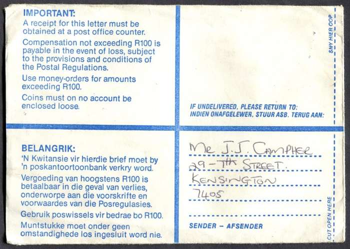 RSA - Cover Registered At Woltemade Post Office