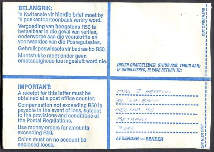 RSA - Cover Registered At Westlake Post Office