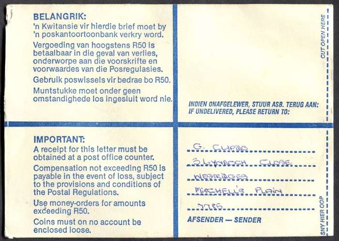 RSA - Cover Registered At Westridge Post Office