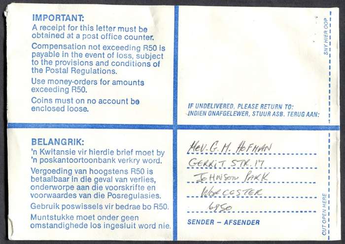 RSA - Cover Registered At Worcester Post Office