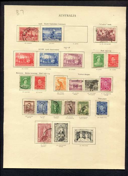 Australia - 21 Stamps Mounted (Hinged) on Old Album Page