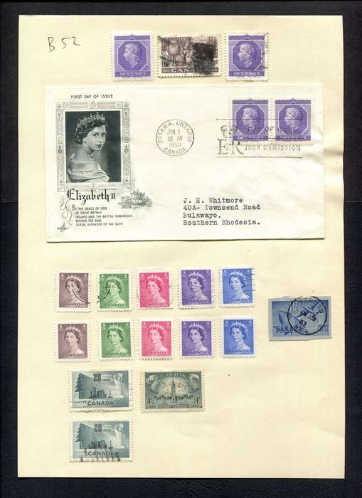 Canada - 16 Stamps Mounted (Hinged) on Old Album Page - Cover Glued To Page