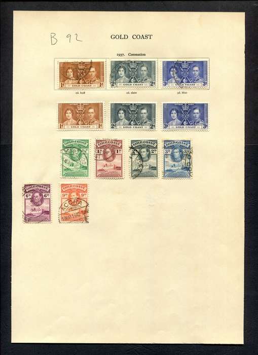 Gold Coast - 12 Stamps Mounted (Hinged) on Old Album Page