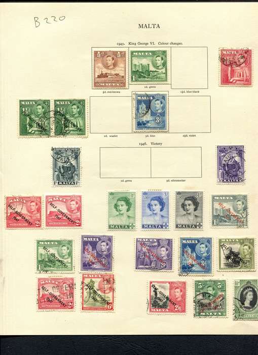 Malta - 24 Stamps Mounted (Hinged) on Old Album Page