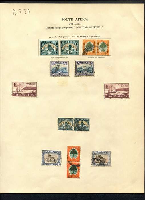 Union of SA - 14 Stamps Mounted (Hinged) on Old Album Page