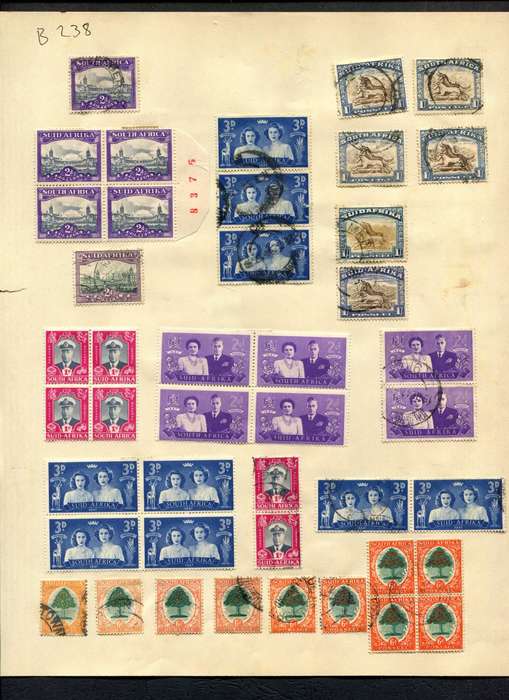 Union of SA - 73 Stamps Mounted (Hinged) on Both Sides of An Old Album Page