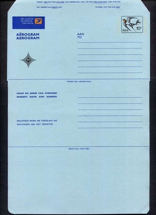 RSA -  Postal Stationary - 10 Cent Aerogram