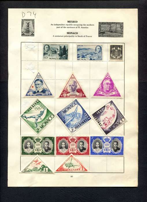 Monaco - 14 Stamps Mounted (Hinged) on Old Album Page