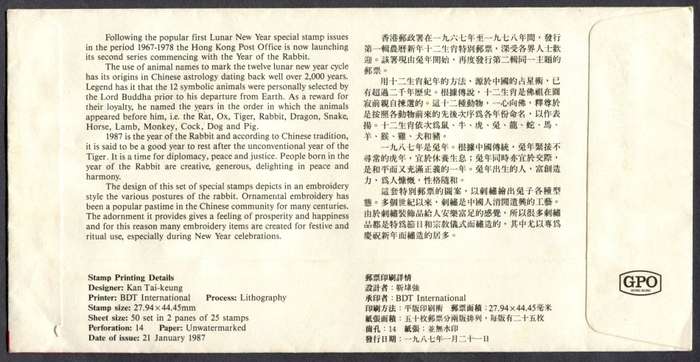 Hong Kong - FDC - 1987