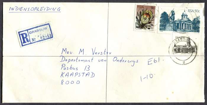 RSA - Cover Registered At Grabouw Post Office