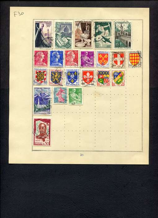 France - 22 Stamps Mounted (Hinged) On Old Album Page
