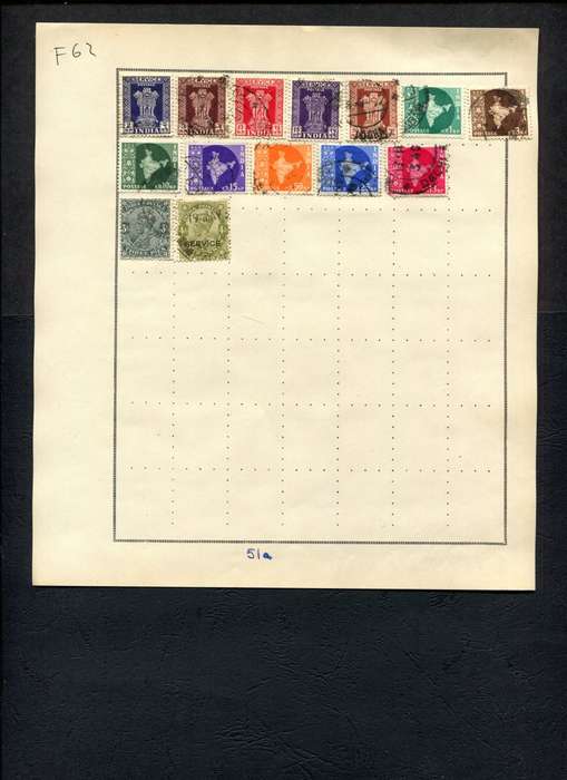 India - 14 Stamps Mounted (Hinged) On Old Album Page