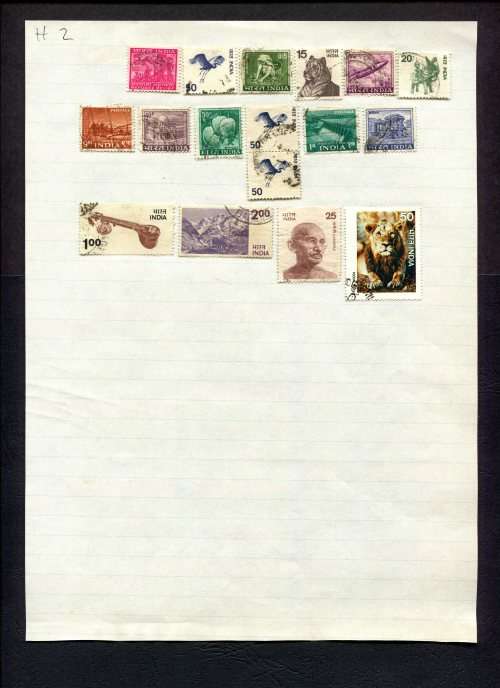 India - 16 Stamps Mounted (Hinged) On Old Album Page