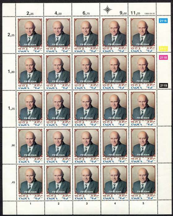 RSA - Set of 2 Full Sheets of 25 - 1989 - MNH