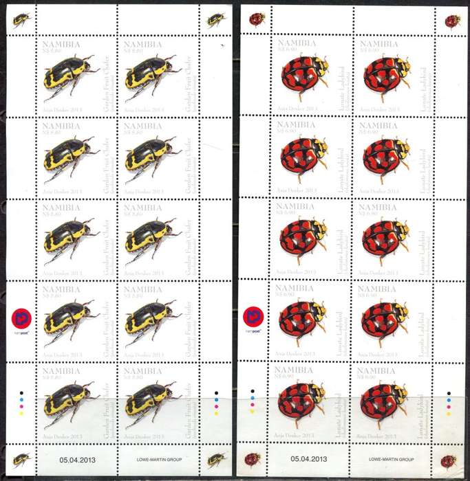 Namibia - Beetles - 2 Full Sheets of 10 - 2013 - MNH