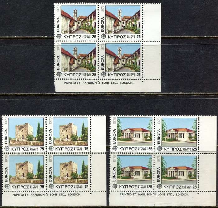 Cyprus - Set of 3 Blocks of 4 - 1978 - MNH