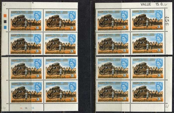 Rhodesia - Set Of The 4 Corners and Imprint Blocks of 4 - 1966 - MNH - 20 Blocks in Total
