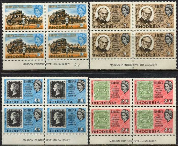 Rhodesia - Set Of The 4 Corners and Imprint Blocks of 4 - 1966 - MNH - 20 Blocks in Total
