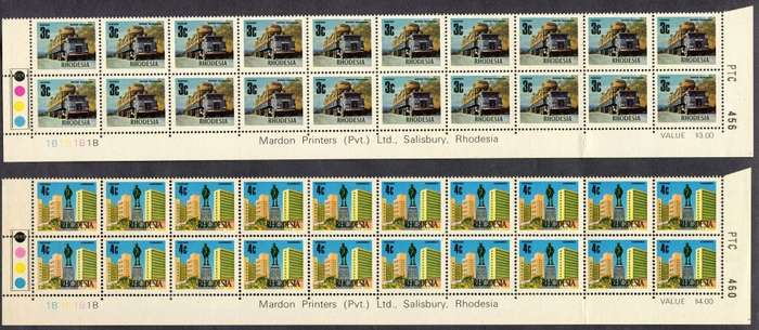 Rhodesia - Set of 5 Double Bottom Rows - 1B - 1973 - MNH